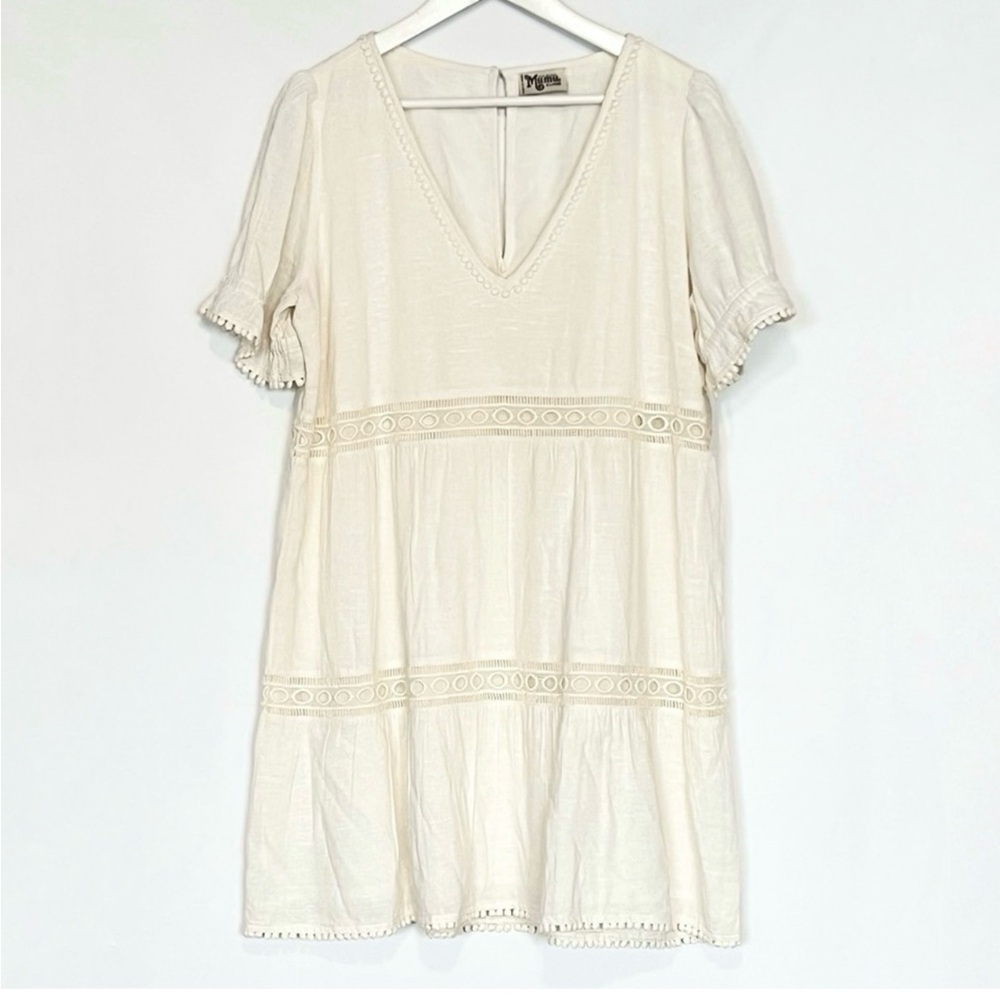 Show Me Your Mumu Cream Hera Mini Dress Short Sleeve Tiered XL